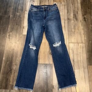 Judy Blue Straight Fit Jeans Womens 11/30 Distressed Raw Hem Stretch Denim